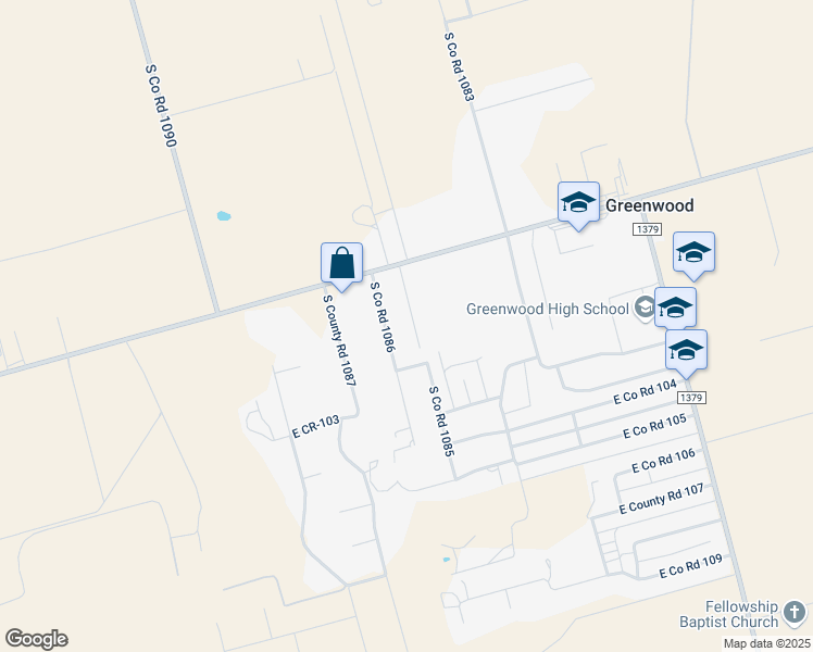 map of restaurants, bars, coffee shops, grocery stores, and more near 2101 South County Road 1086 in Midland