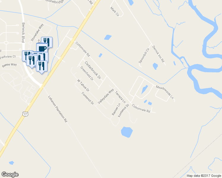 map of restaurants, bars, coffee shops, grocery stores, and more near 3 Valleydale Way in Savannah