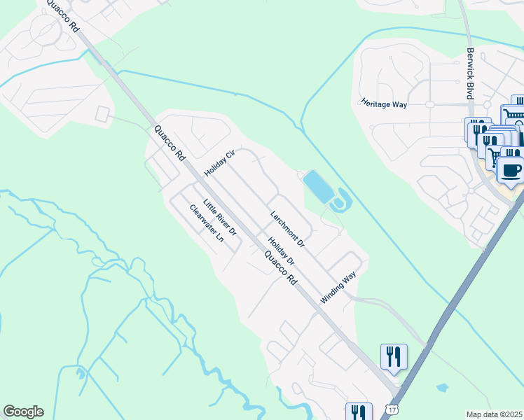 map of restaurants, bars, coffee shops, grocery stores, and more near 207 Larchmont Drive in Savannah