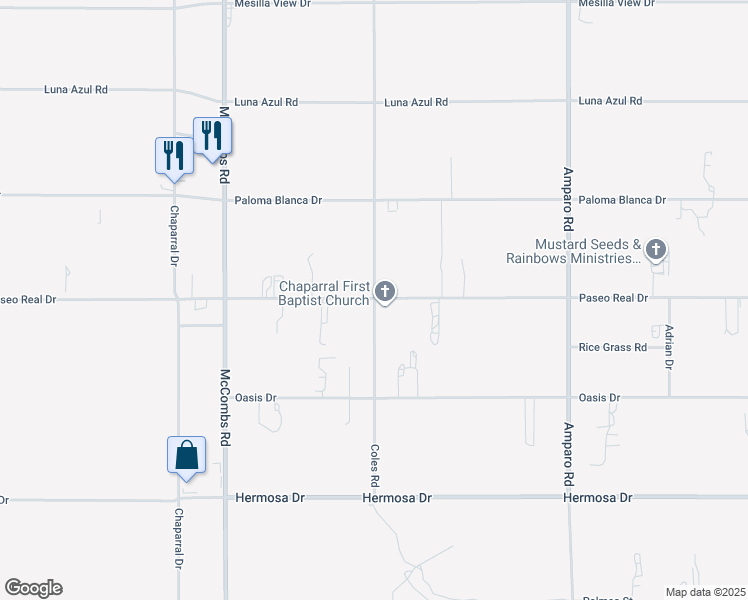 map of restaurants, bars, coffee shops, grocery stores, and more near 399 Coles Rd in Chaparral