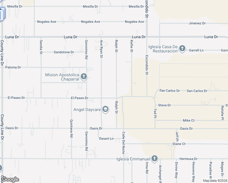 map of restaurants, bars, coffee shops, grocery stores, and more near 400 Ralph Street in Chaparral