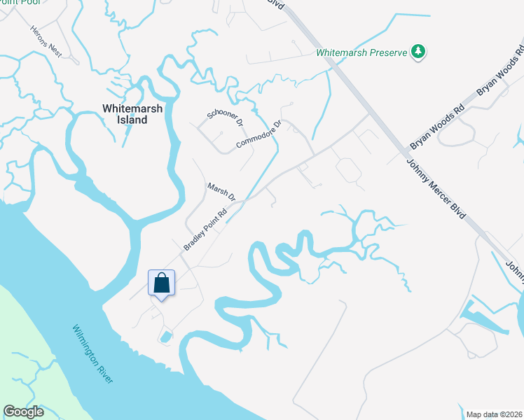 map of restaurants, bars, coffee shops, grocery stores, and more near 344 Bradley Point Road in Savannah