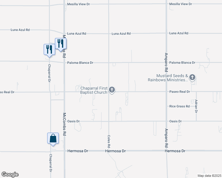 map of restaurants, bars, coffee shops, grocery stores, and more near 351-399 Coles Rd in Chaparral