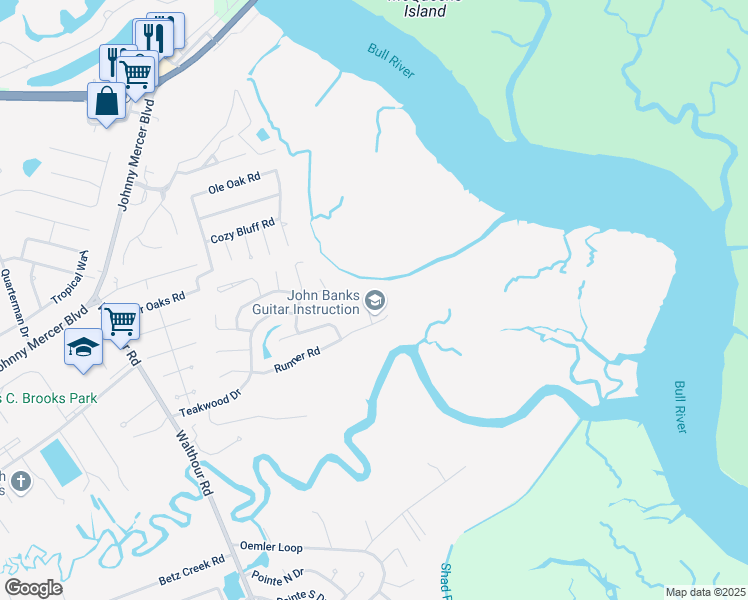 map of restaurants, bars, coffee shops, grocery stores, and more near 4 Highwater Court in Savannah