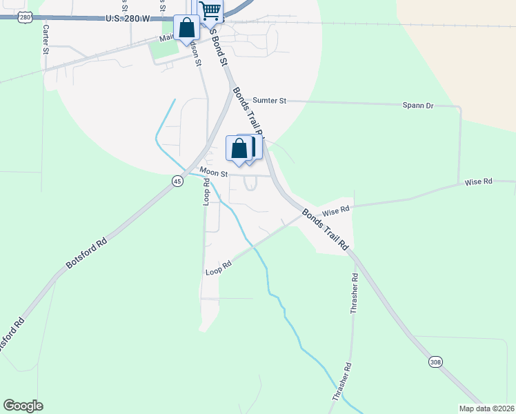 map of restaurants, bars, coffee shops, grocery stores, and more near 144 Africana Drive in Plains