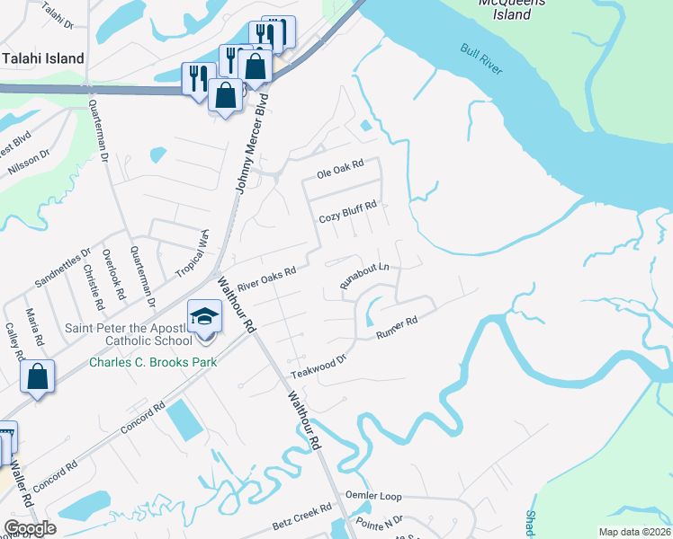 map of restaurants, bars, coffee shops, grocery stores, and more near 24 Highpoint Court in Savannah