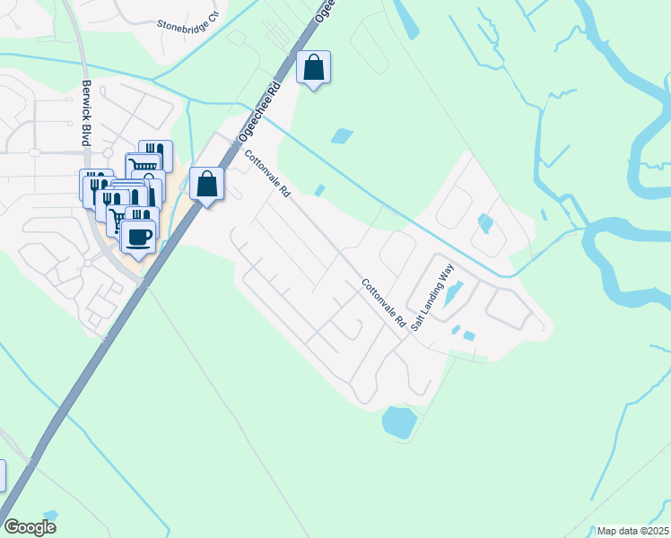 map of restaurants, bars, coffee shops, grocery stores, and more near 204 Cottonvale Road in Savannah