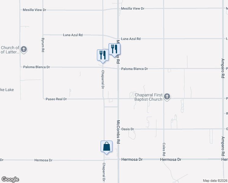 map of restaurants, bars, coffee shops, grocery stores, and more near 400 McCombs Road in Chaparral