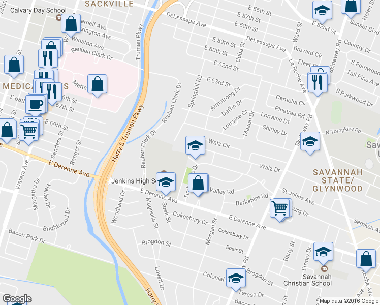 map of restaurants, bars, coffee shops, grocery stores, and more near 4 Blueridge Avenue in Savannah