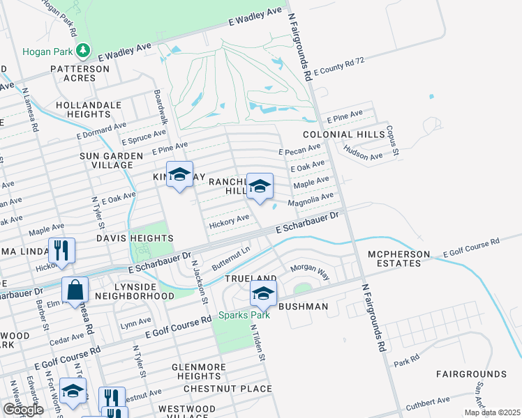 map of restaurants, bars, coffee shops, grocery stores, and more near 1700 Magnolia Avenue in Midland