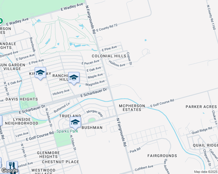 map of restaurants, bars, coffee shops, grocery stores, and more near 1915 East Scharbauer Drive in Midland