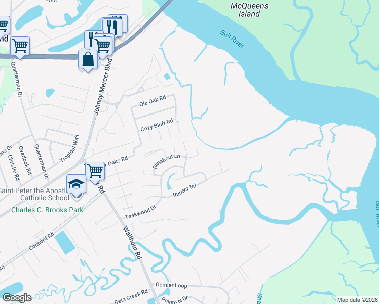 map of restaurants, bars, coffee shops, grocery stores, and more near 207 Fish Hawk Lane in Savannah