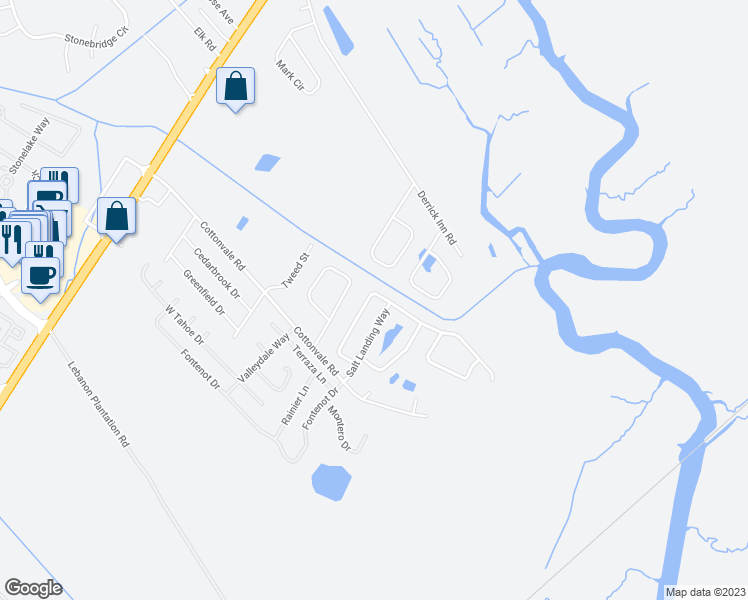 map of restaurants, bars, coffee shops, grocery stores, and more near 136 Salt Landing Circle in Savannah