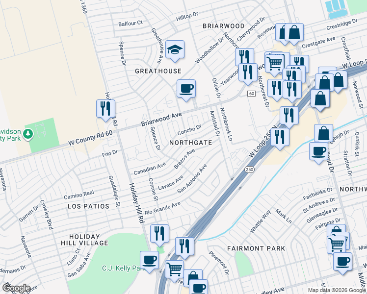 map of restaurants, bars, coffee shops, grocery stores, and more near 5011 Canadian Avenue in Midland