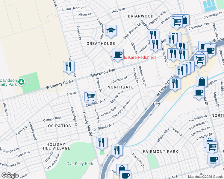 map of restaurants, bars, coffee shops, grocery stores, and more near 5108 Canadian Ave in Midland