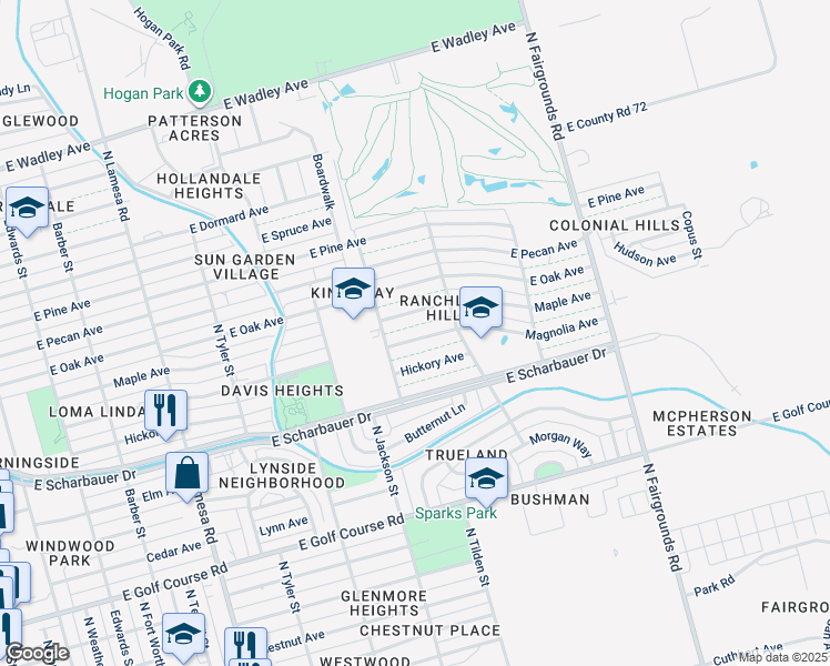 map of restaurants, bars, coffee shops, grocery stores, and more near 1611 Magnolia Avenue in Midland