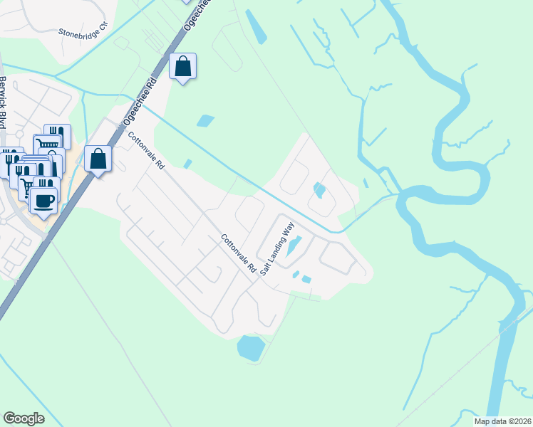 map of restaurants, bars, coffee shops, grocery stores, and more near 126 Vale Loop in Savannah