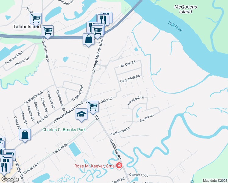 map of restaurants, bars, coffee shops, grocery stores, and more near 7511 Mayer Avenue in Savannah
