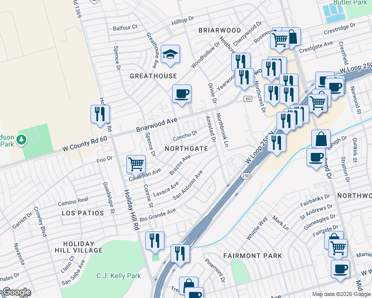 map of restaurants, bars, coffee shops, grocery stores, and more near 5011 Canadian Avenue in Midland