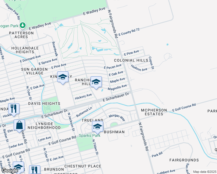 map of restaurants, bars, coffee shops, grocery stores, and more near 1725 Magnolia Avenue in Midland
