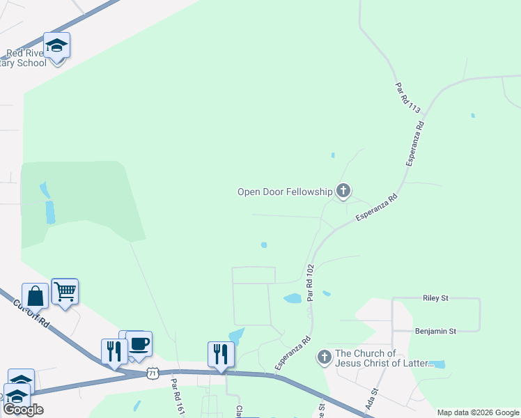 map of restaurants, bars, coffee shops, grocery stores, and more near 170 Elizabeth Lane in Coushatta