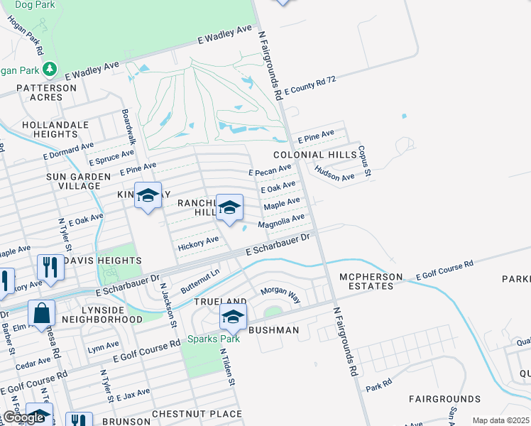 map of restaurants, bars, coffee shops, grocery stores, and more near 1725-1799 Magnolia Avenue in Midland