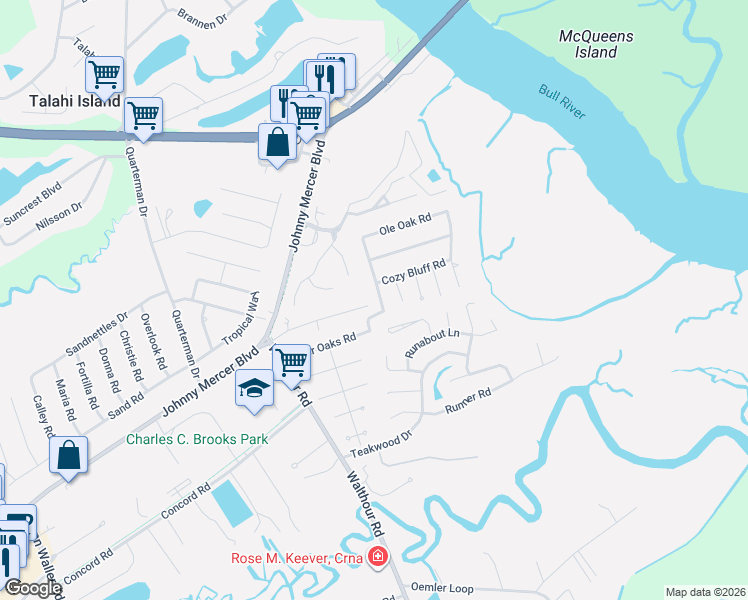 map of restaurants, bars, coffee shops, grocery stores, and more near 7511 Mayer Avenue in Savannah