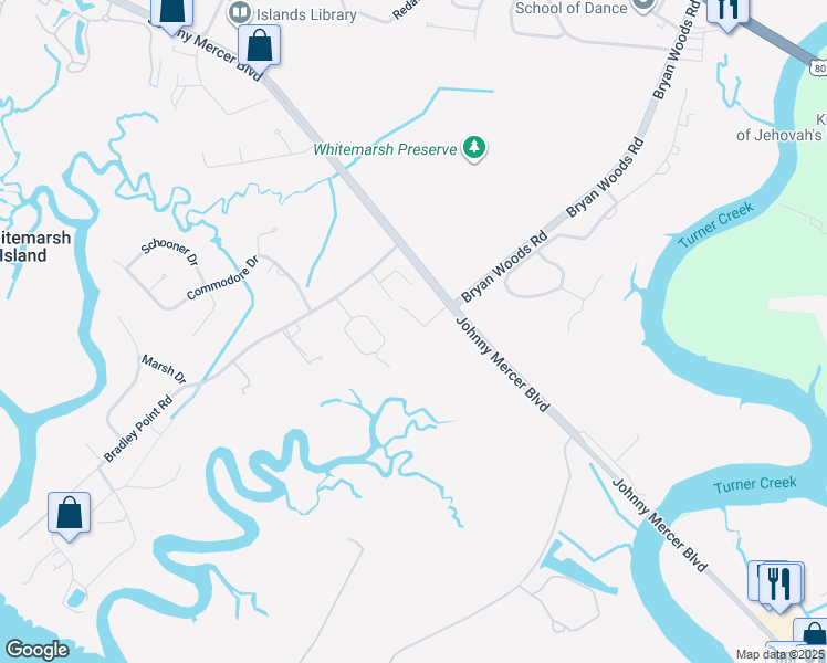 map of restaurants, bars, coffee shops, grocery stores, and more near 107 M L Owens Road in Savannah