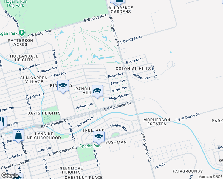 map of restaurants, bars, coffee shops, grocery stores, and more near 1801 Maple Avenue in Midland