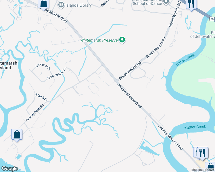 map of restaurants, bars, coffee shops, grocery stores, and more near 107 M L Owens Road in Savannah