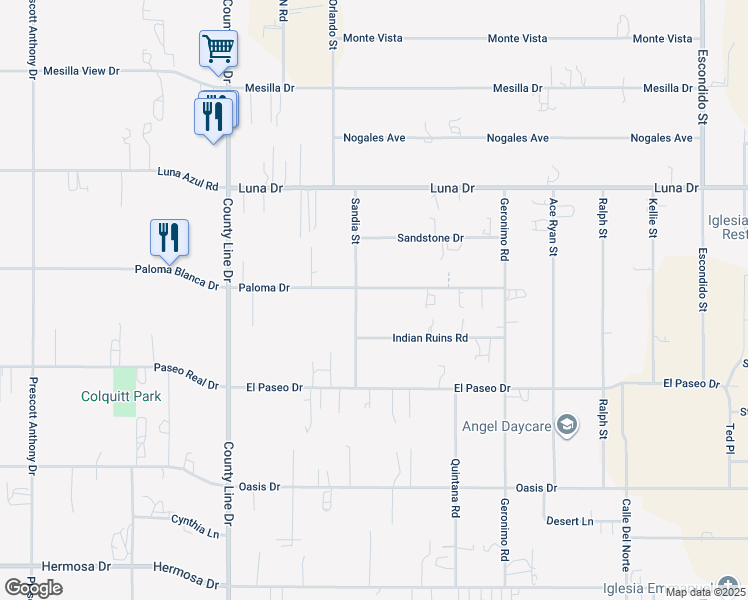 map of restaurants, bars, coffee shops, grocery stores, and more near 753 Paloma Drive in Chaparral