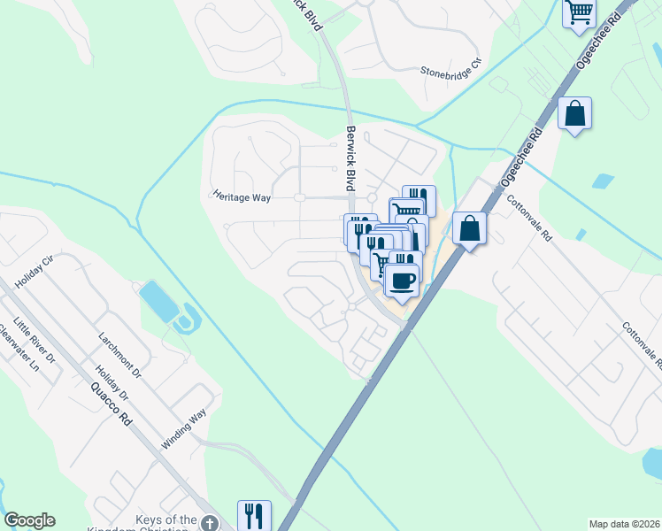 map of restaurants, bars, coffee shops, grocery stores, and more near 119 Reese Way in Savannah