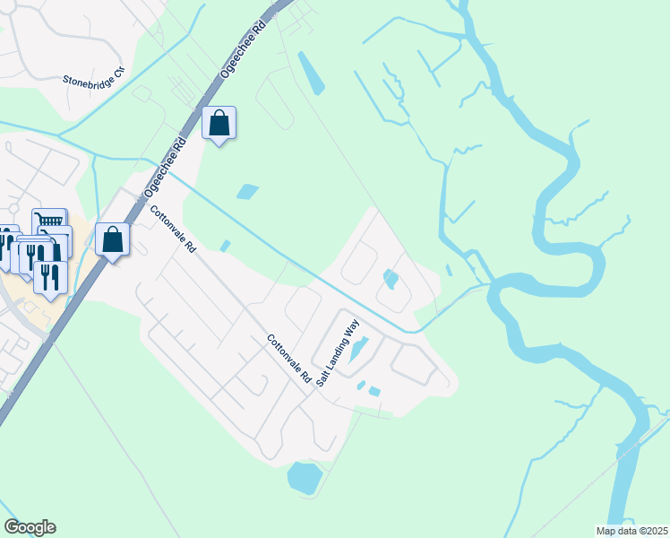 map of restaurants, bars, coffee shops, grocery stores, and more near 128 Spoonbill Circle in Savannah
