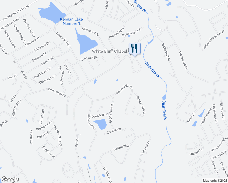 map of restaurants, bars, coffee shops, grocery stores, and more near 7147 Sandy Oaks Drive in Whitney