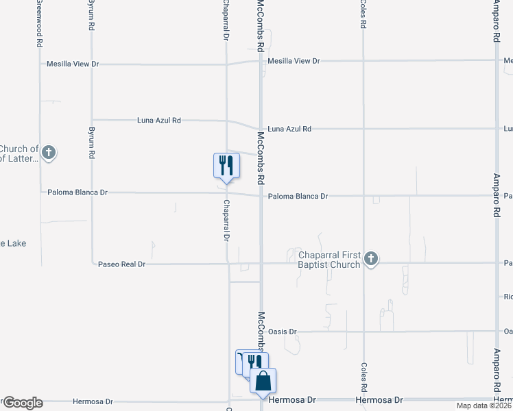 map of restaurants, bars, coffee shops, grocery stores, and more near 400-448 McCombs Rd in Chaparral