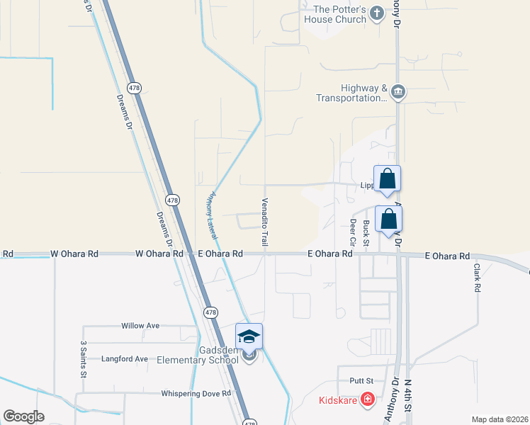 map of restaurants, bars, coffee shops, grocery stores, and more near 1732 Venadito Trail in Anthony