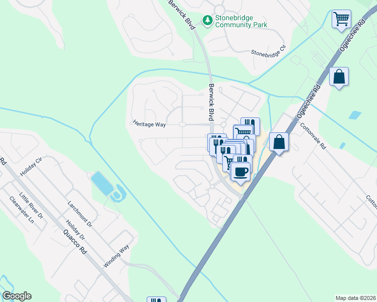map of restaurants, bars, coffee shops, grocery stores, and more near 87 Reese Way in Savannah
