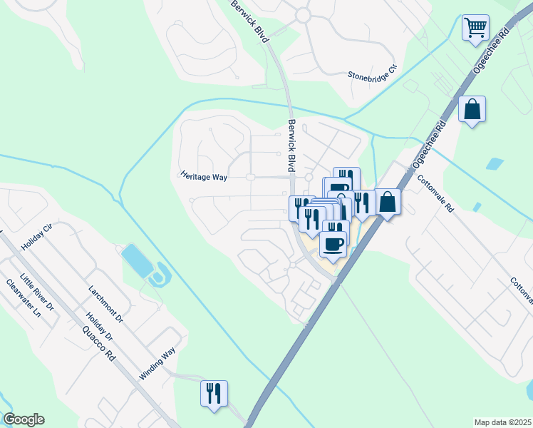 map of restaurants, bars, coffee shops, grocery stores, and more near 224 Parkview Court in Savannah
