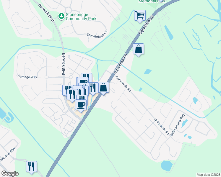 map of restaurants, bars, coffee shops, grocery stores, and more near 5665-5727 Ogeechee Rd in Savannah