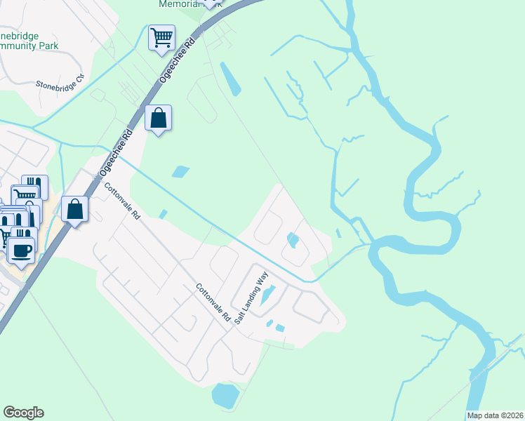 map of restaurants, bars, coffee shops, grocery stores, and more near 119 Spoonbill Circle in Savannah