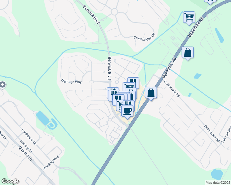 map of restaurants, bars, coffee shops, grocery stores, and more near 130 Slate Circle in Savannah