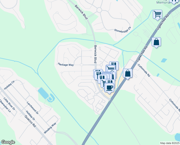 map of restaurants, bars, coffee shops, grocery stores, and more near 13 Sweetwater Lane in Savannah