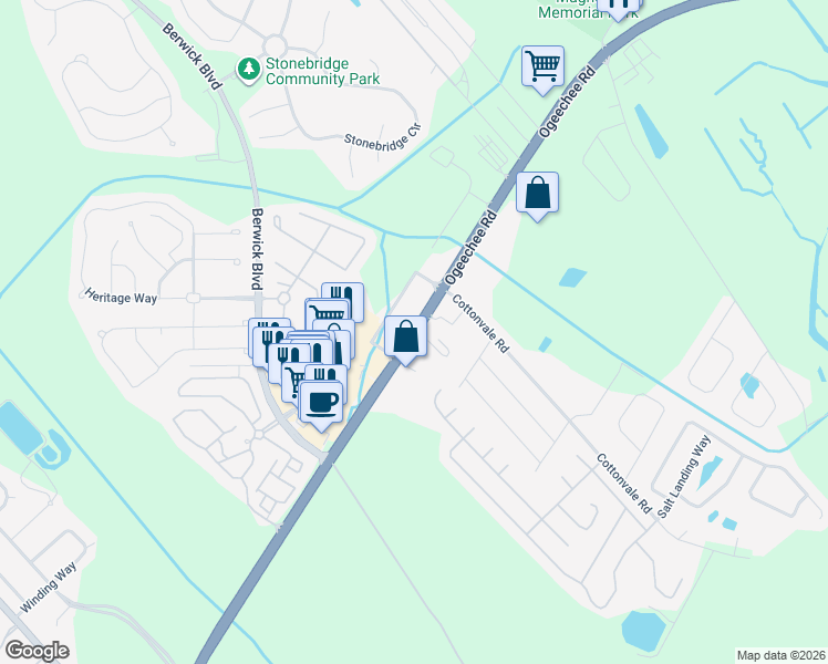 map of restaurants, bars, coffee shops, grocery stores, and more near 5727 Ogeechee Road in Savannah