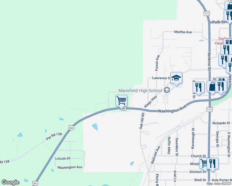 map of restaurants, bars, coffee shops, grocery stores, and more near 179 Henderson Lane in Mansfield