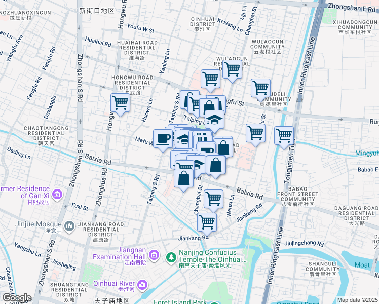 map of restaurants, bars, coffee shops, grocery stores, and more near 3 Jian Kang Lu in Nan Jing Shi