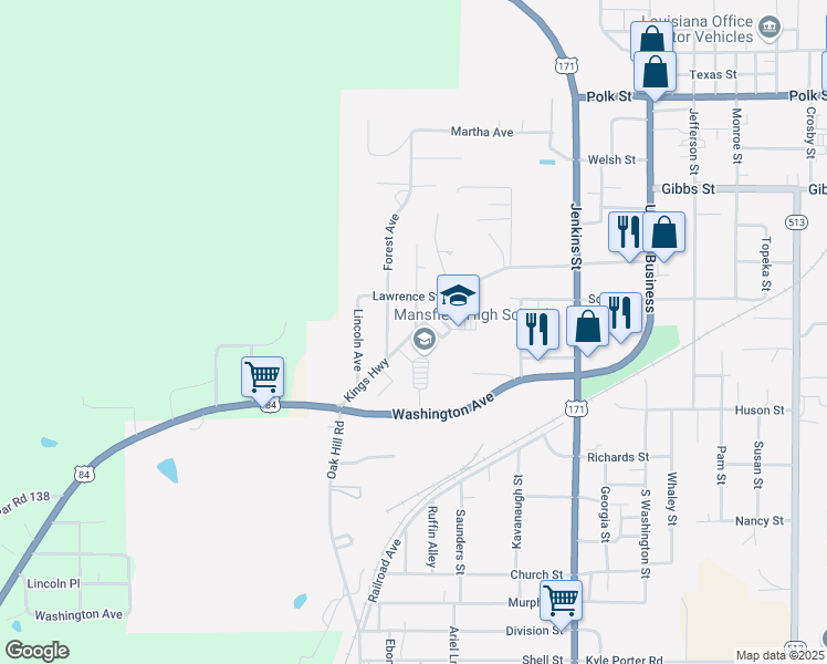 map of restaurants, bars, coffee shops, grocery stores, and more near 401 Kings Highway in Mansfield