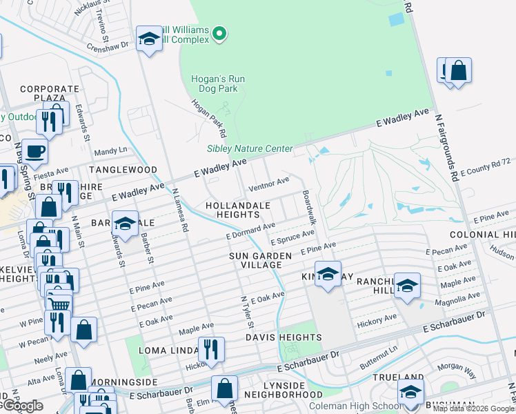 map of restaurants, bars, coffee shops, grocery stores, and more near in Midland