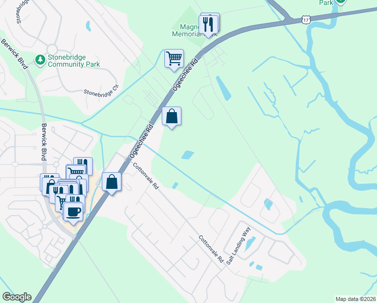 map of restaurants, bars, coffee shops, grocery stores, and more near 5657 Ogeechee Road in Savannah