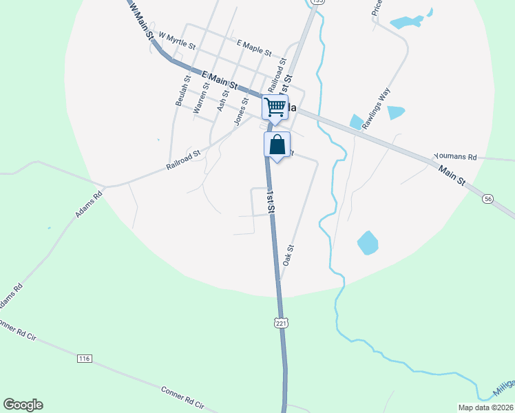 map of restaurants, bars, coffee shops, grocery stores, and more near 412-416 1st Street in Uvalda