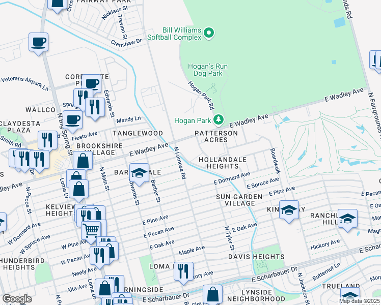 map of restaurants, bars, coffee shops, grocery stores, and more near 3203 Sage Street in Midland
